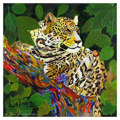 Jaguar mixed media artwork